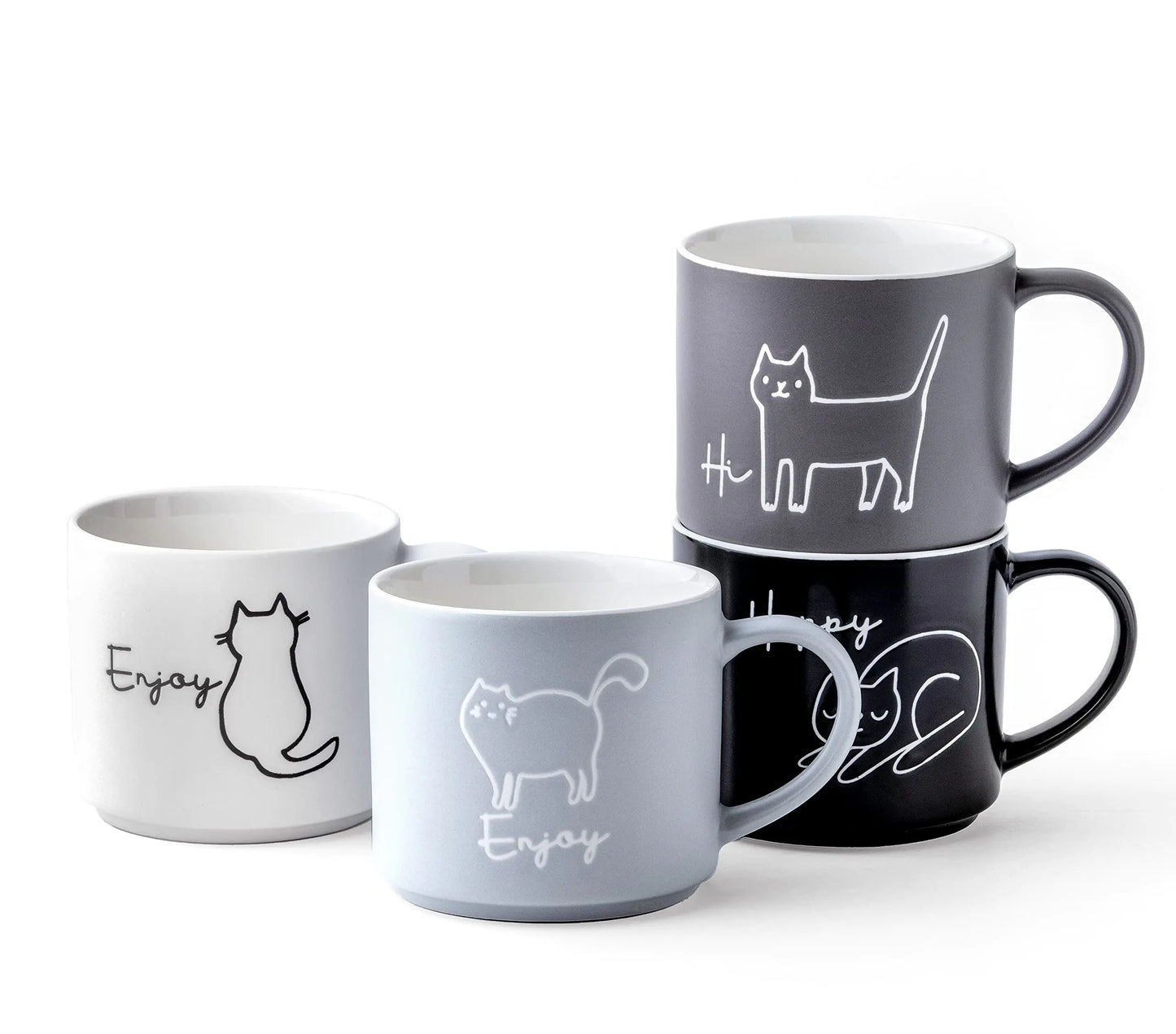 18OZ Stackable Cat Mugs Set of 4