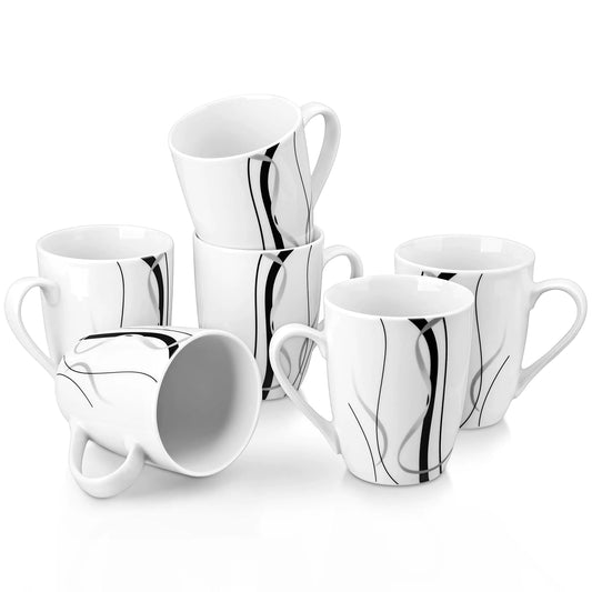B & W Ceramic Coffee Mugs Set of 6- 11 OZ