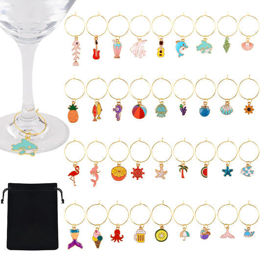 Beach  Wine Glass Charms 36 Pcs