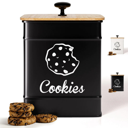 Bamboo-Seal Black Iron Cookie Jar - 6x8 Inch